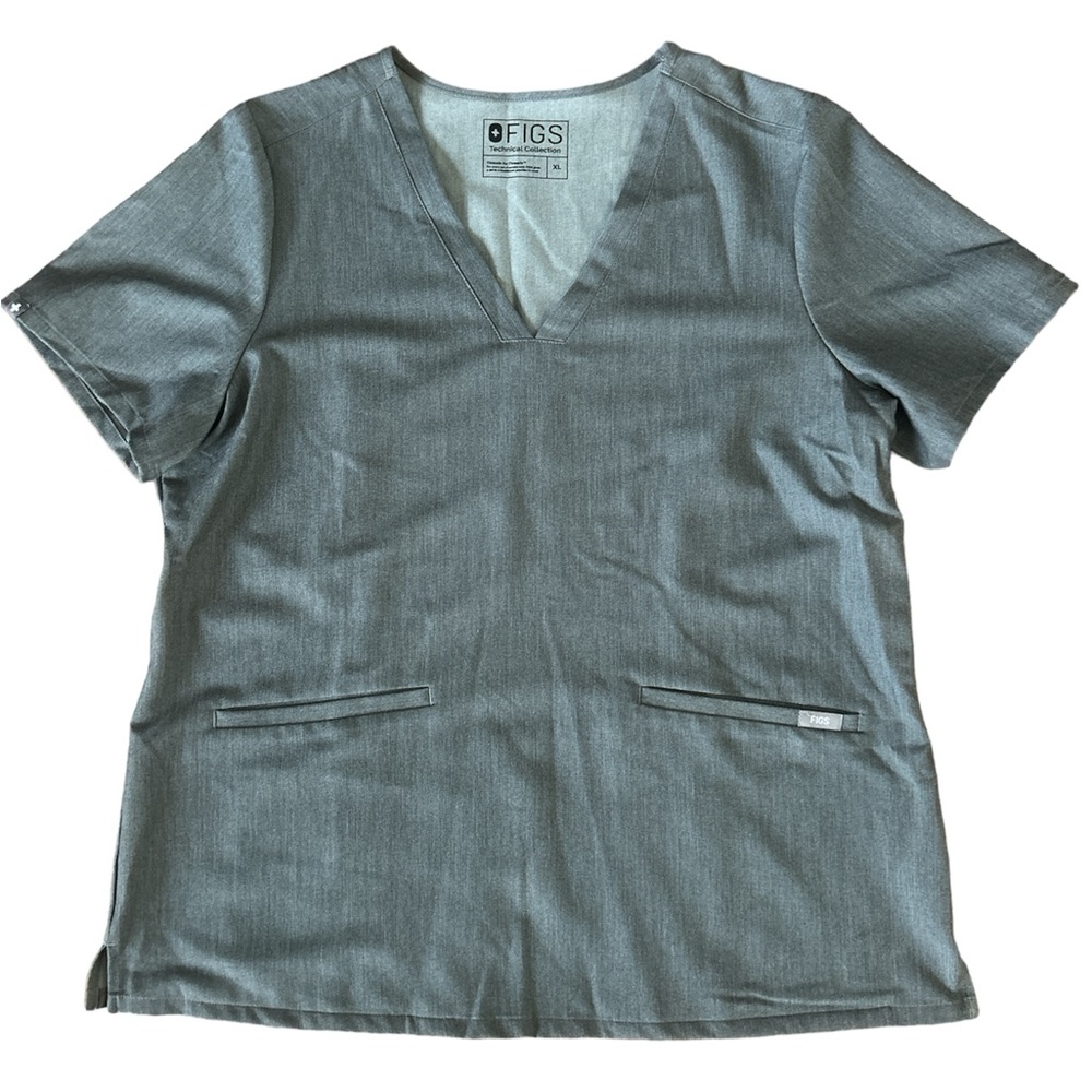 Figs Technical Collection Casma Women's XL Gray V-Neck Scrub‎ Top EUC